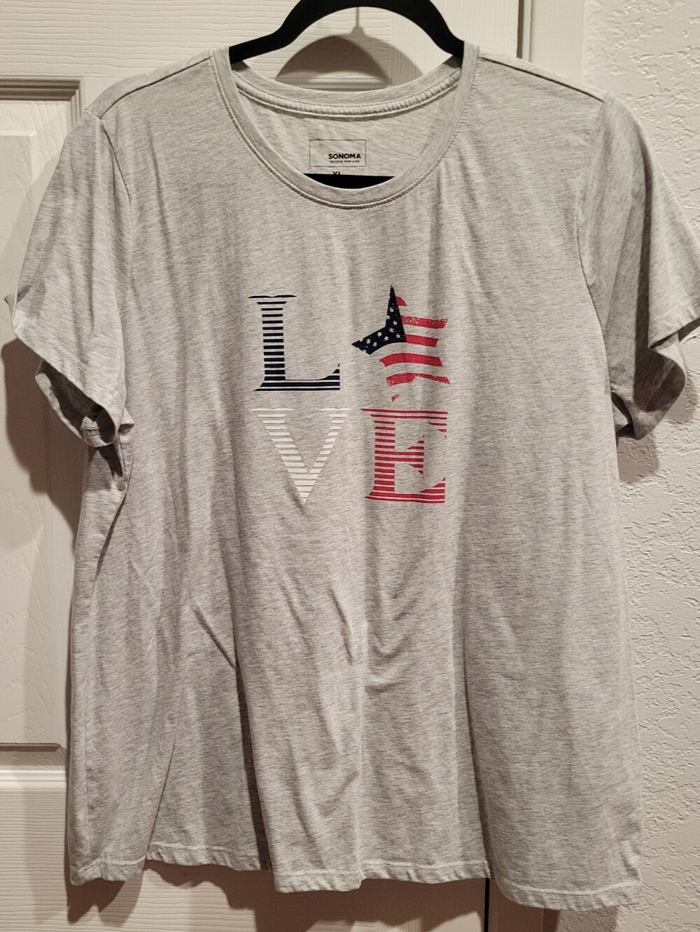 Sonoma Light Gray Tee with Red, White & Blue 'LOVE' Graphic